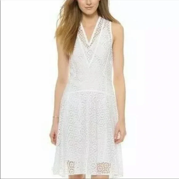 Rebecca Taylor | Dresses | Nwt Rebecca Taylor Sleeveless White Vneck White  Tile Lace Dress | Poshmark